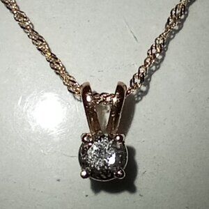 14Kt Yellow Gold “Salt & Pepper” Solitaire Diamond Pendant with Chain